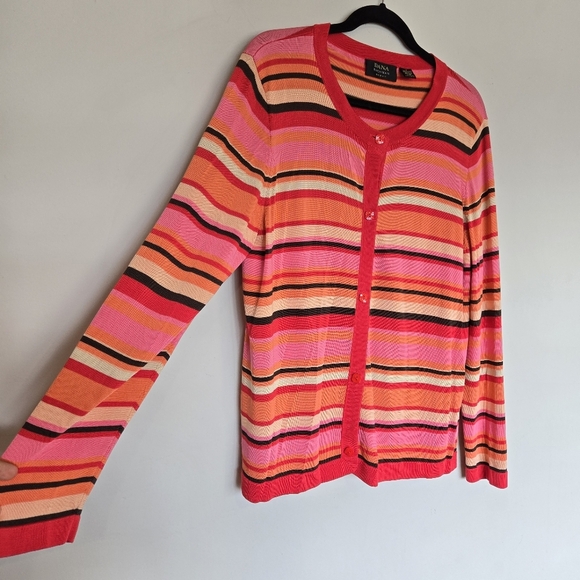 Dana Buchman Silk Striped Sweater Cardigan Women's 1X Vtg Kidcore Dopaminecore - Picture 3 of 10